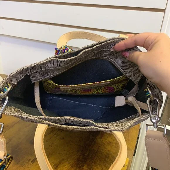 Consuela Snakeskin Print Tote Bag With Detachable Multicolor Strap & Braided Acc - Picture 6 of 7